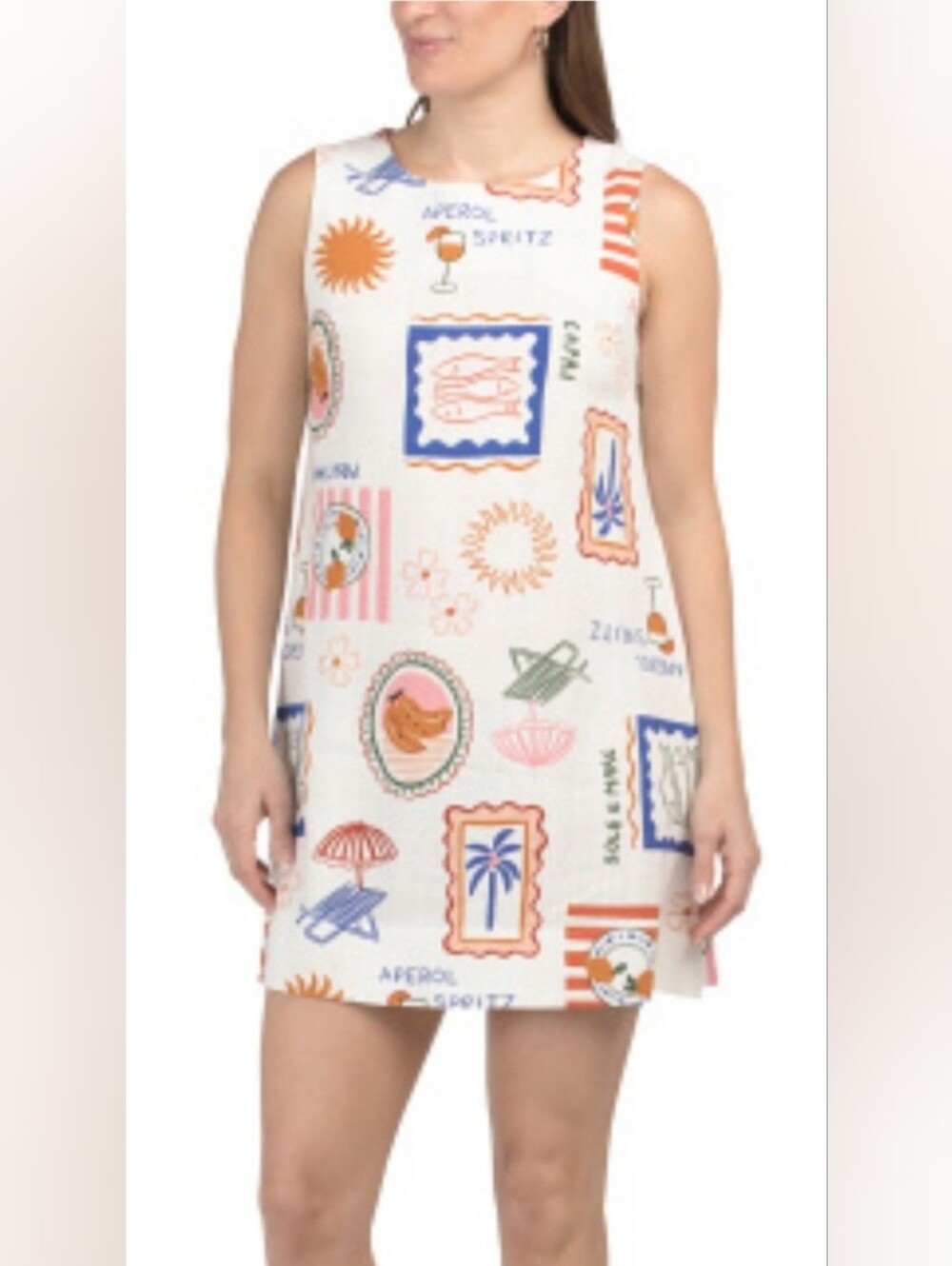 Paper Heart Viral Italian Holiday Aperol Spritz Linen Mini Dress, Size L
